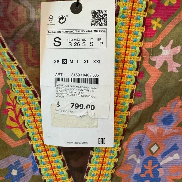 Zara‎ blouse made in Morocco colorful new w tags size small - Picture 3 of 6